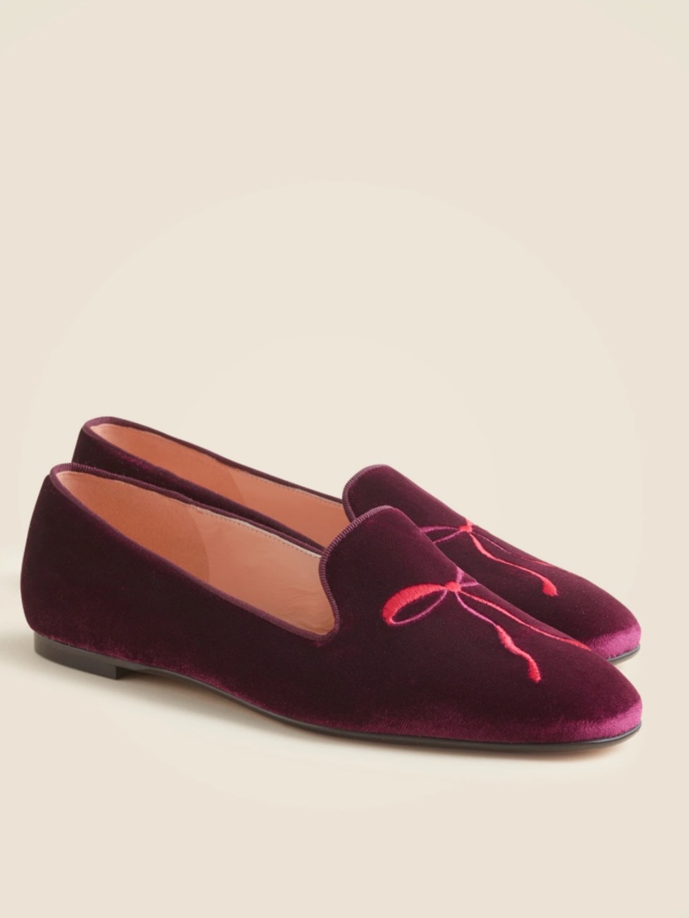 J. Crew Smoking Slipper Loafers in Burgundy With Embroidered Velvet Size 8